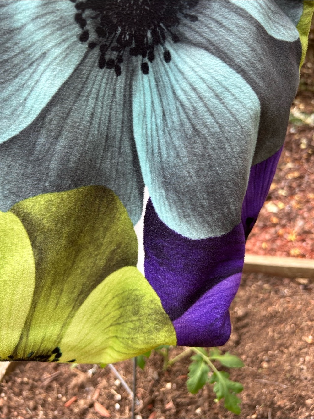 Atenti U.S.A Floral Canvas Velvet feel Tote Bag in Teal, Purple & Green - Picture 2 of 5